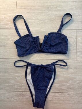 Missguided Navy Textured Two-Piece Bikini